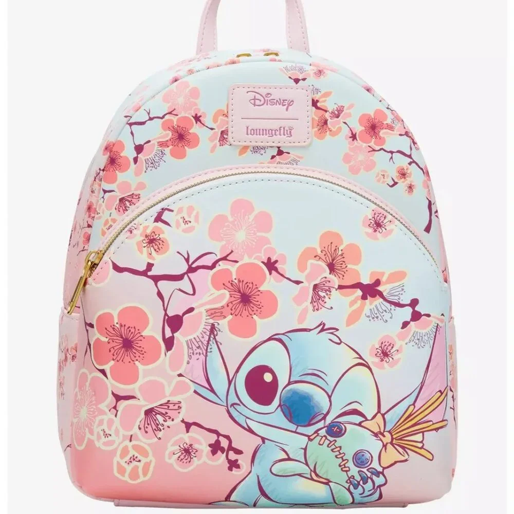 Loungefly Disney Lilo & Stitch Mini Backpack Cherry Blossoms Stitch & Scrump Bag - Picture 1 of 6